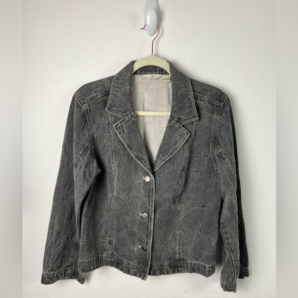 J. Jill Floral Gray Wash Cotton Floral Denim Blazer Western Jacket
